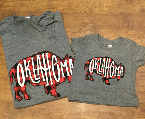 Bison Oklahoma plaid tee adults